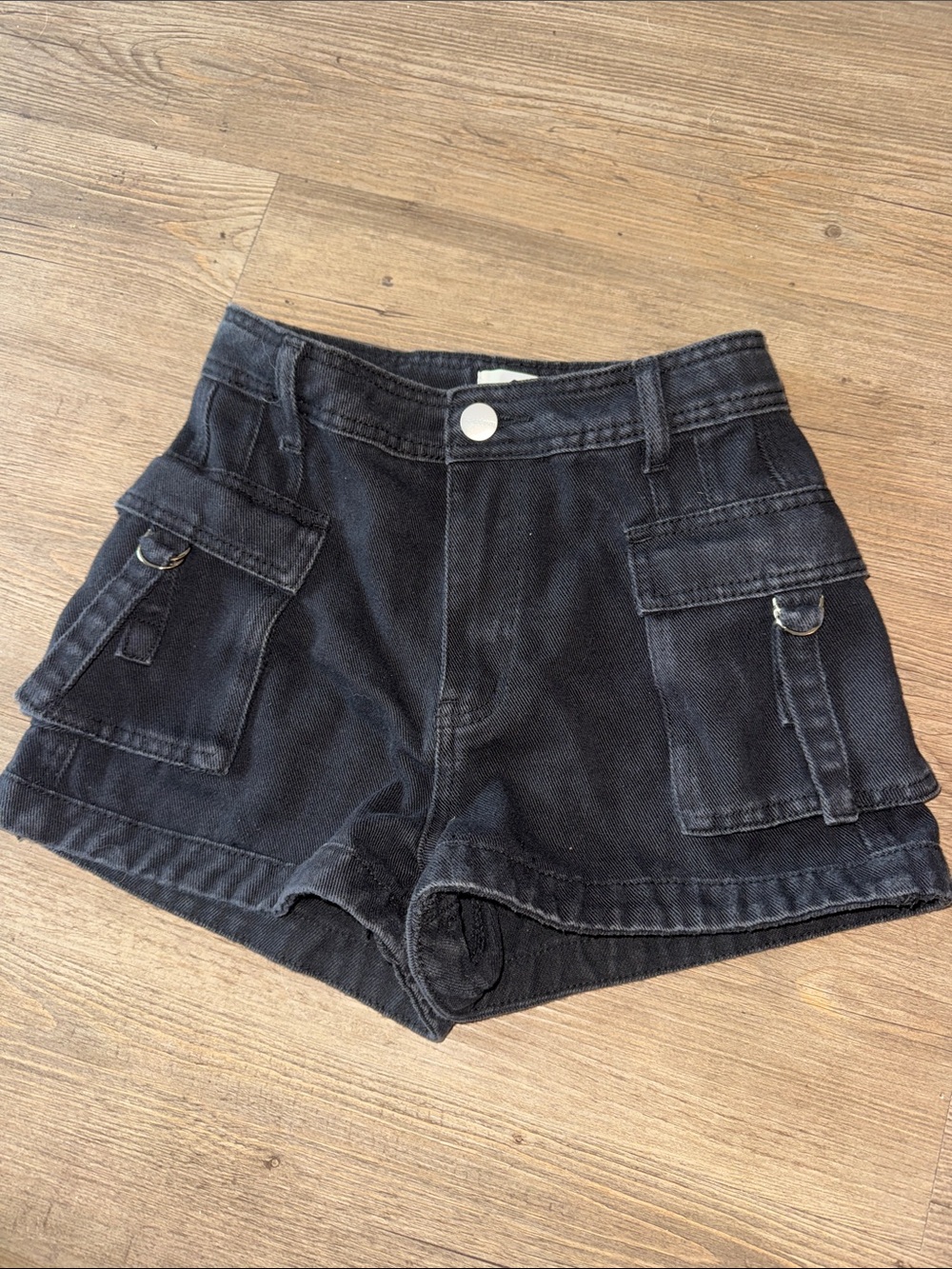 superdown Black High-Rise Cargo Denim Shorts